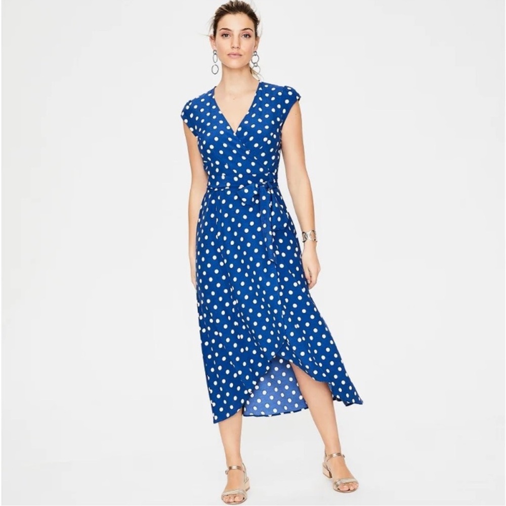 Boden Blue Polka Dot Midi Wrap Dress
